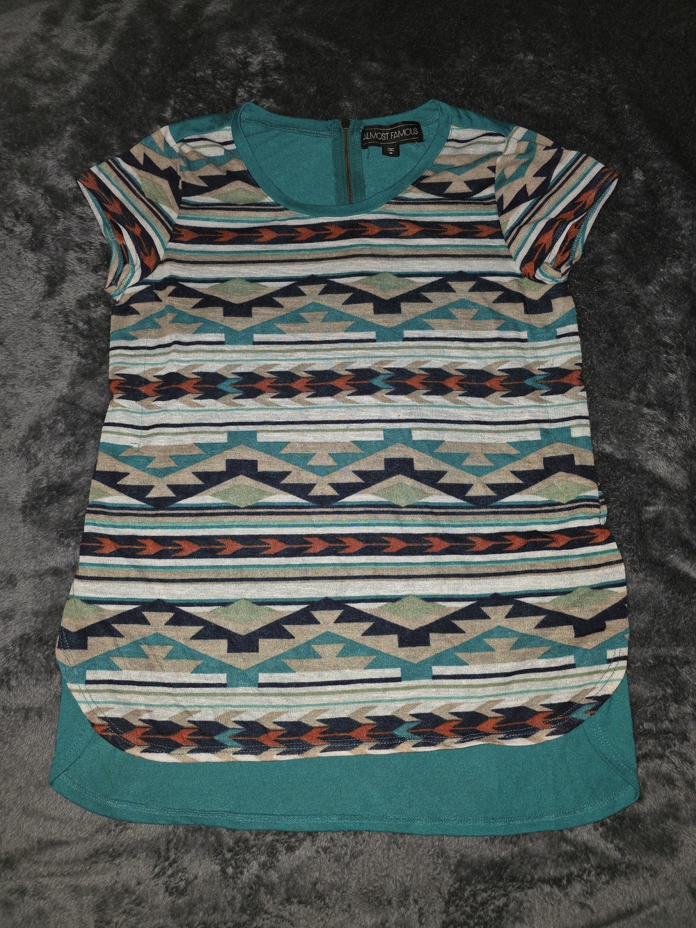 Almost Famous Teal Aztec Stripe Short Sleeve Tee
